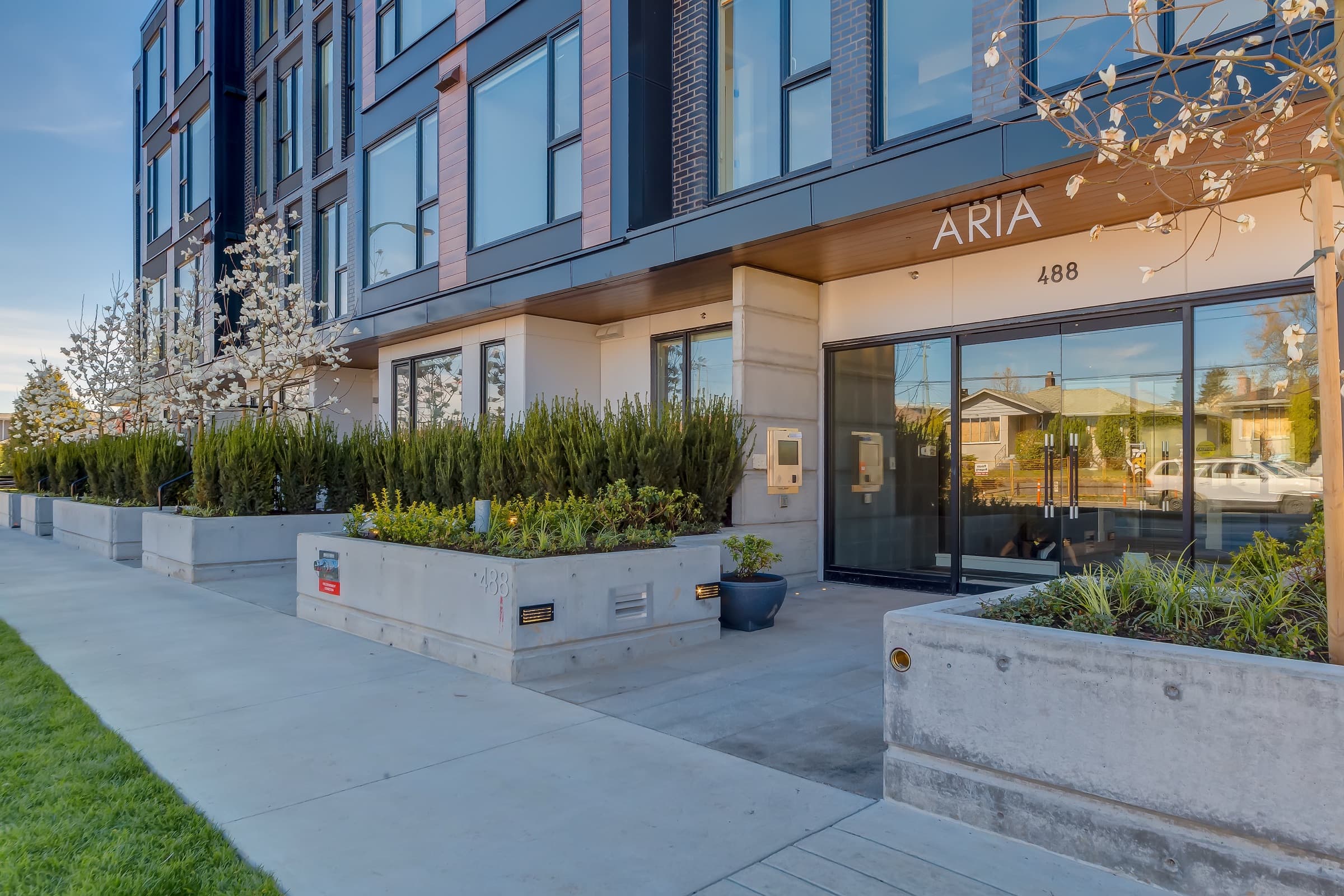The Aria entrance on West 41st Avenue in spring